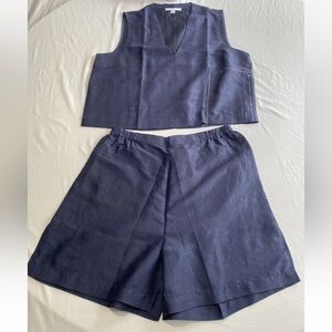 NWOT Lunya Navy Resort Luxury Linen Washable Silk Shorts Tank V-neck Sleep